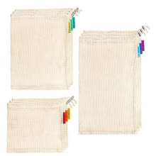 Daploy High Quality Certified organic shopping reusable washable long handle 100% cotton mesh bags